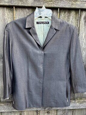 TAHARI Gray 3/4 Zippered Sleeves Pockets Snap Buttons Rayon Blend Jacket M